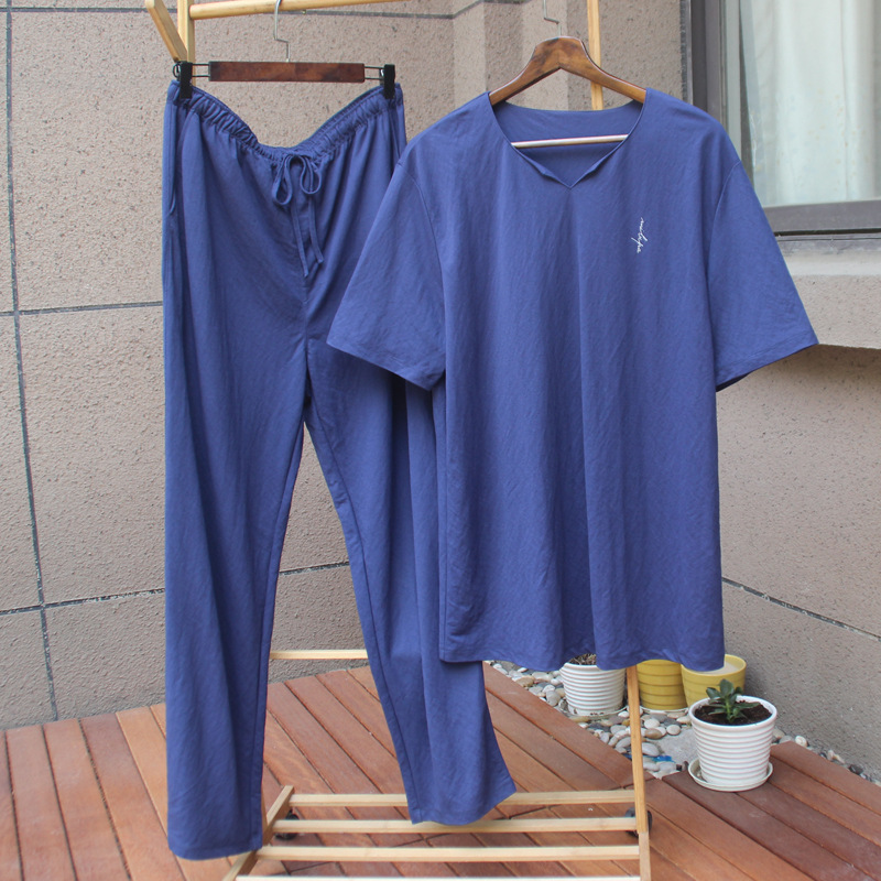 Men's Modal Mixed Linen Pajamas Home Suit Loose Casual Comfortable Men's Pajamas Summer