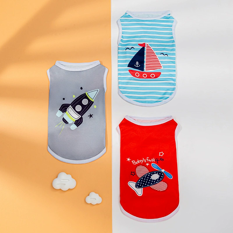 Source Factory Одежда для домашних животных Жилет для щенков с мультяшным принтом Весна и лето Одежда для щенков Повседневный жилет