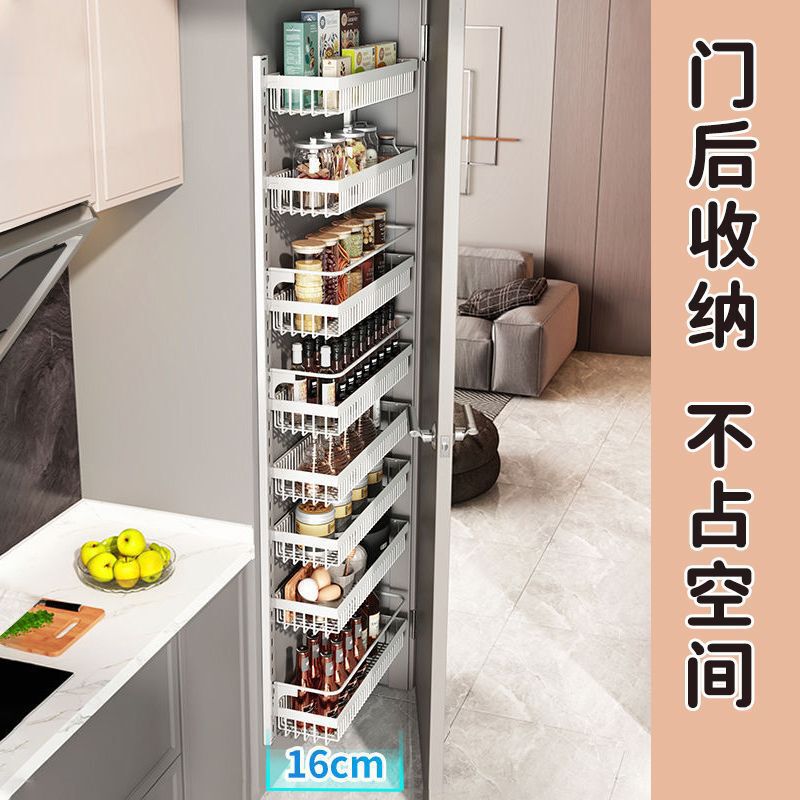 物置棚は穴を開けないでドアを開けた後に壁掛けして棚の多層の台所の食器棚の壁の調味料の物置棚を収納します。|undefined