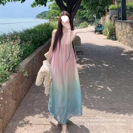 甜美度假风渐变连衣裙女夏季新款海边宽松减龄设计感绝美气质长裙