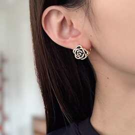 法式镂空锆石山茶花耳环复古优雅气质轻奢高级感百搭多戴耳扣耳饰