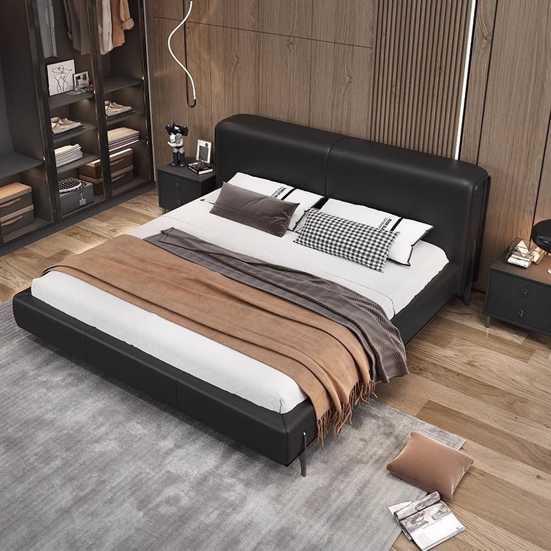 Italiano minimalista gran vaca negro cama de cuero completo de gama alta cama de boda dormitorio principal diseñador de 1,8 m cama doble bolsa de noche image 5