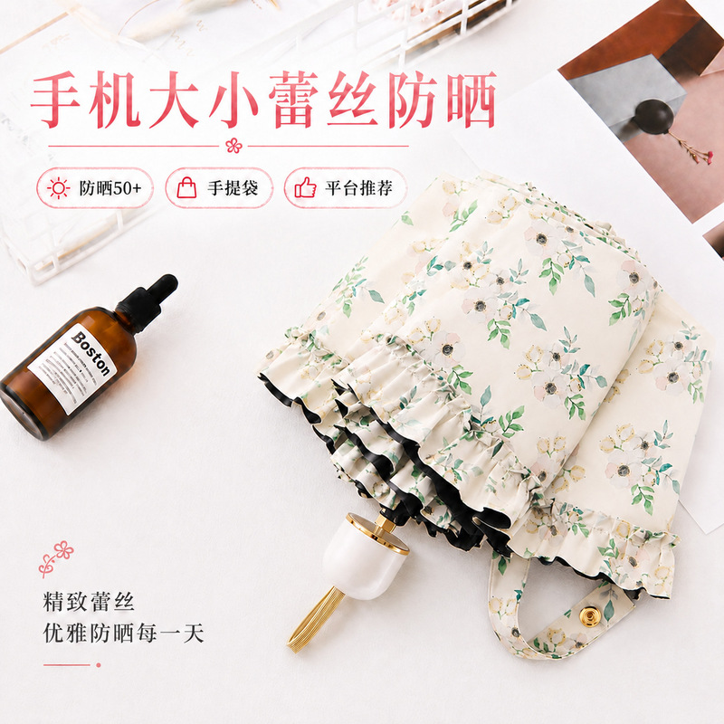 Japanese Floral Lace Black Five-fold Umbrella Folding Sunny and Rainy Dual-purpose Sun Umbrella UV-proof Women's Sunshade Japanese Floral Lace Black Five-fold Umbrella Folding Sunny and Rainy Dual-purpose Sun Umbrella UV-proof Women's Sunshade