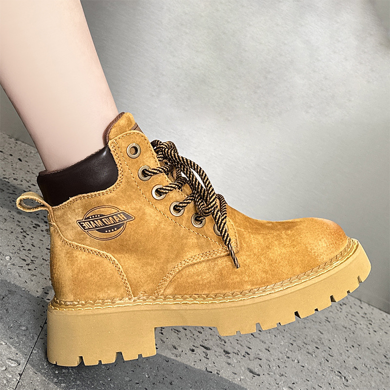 9261 기모 따뜻한 야외 등산 마틴 부츠 복고풍 작업복 발목 부츠 영국식 내부 높이 증가 여성을위한 대황 부츠