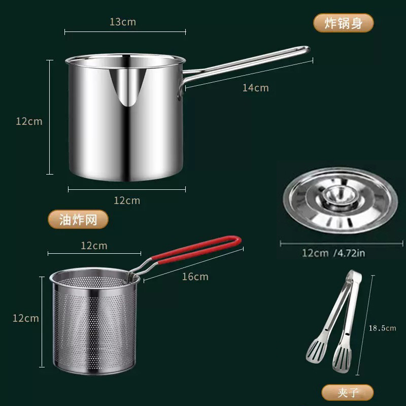 Nồi chiên sâu 410 + giỏ chiên tay cầm màu đỏ + kẹp + nắp