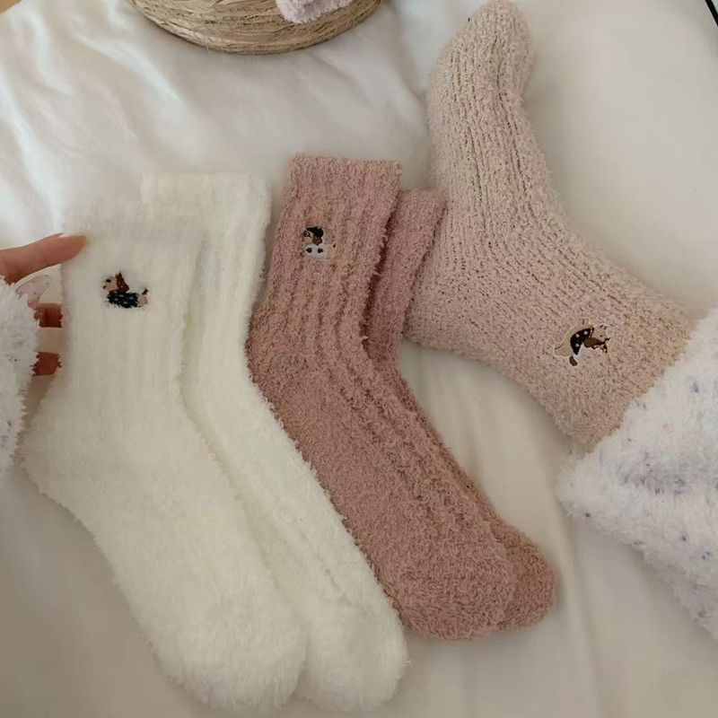 Calcetines de Piso para Interior de Adulto de Poliéster, Térmicos y Antifricción para Invierno