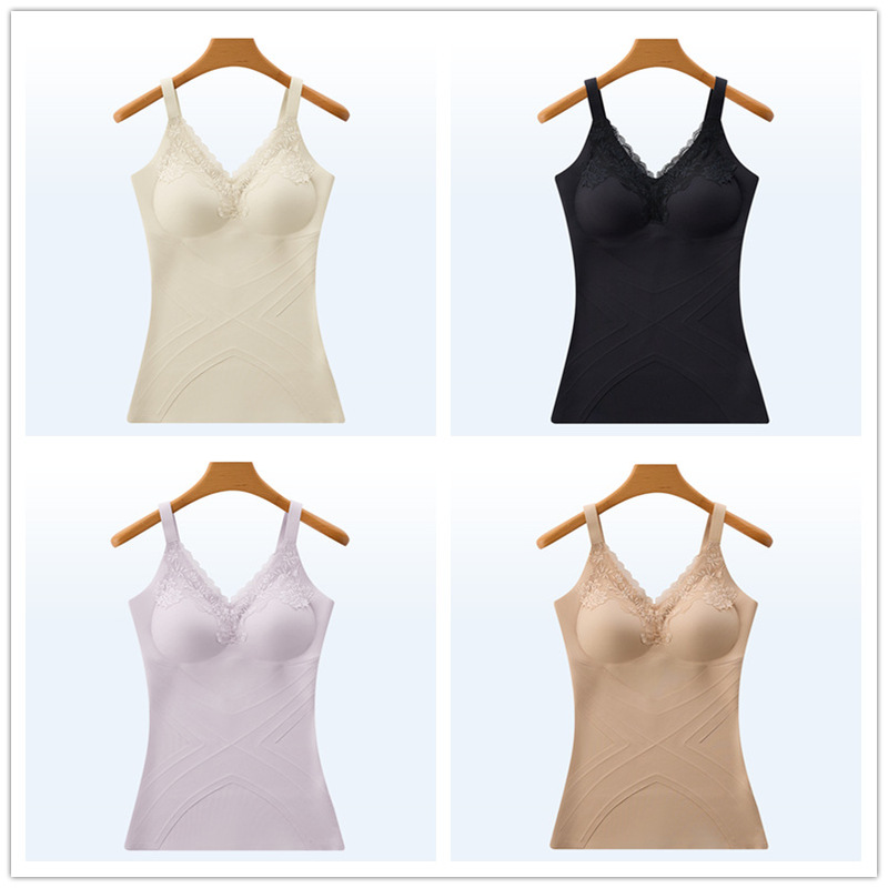 Slimming Back-Shaping Top, Tummy Control Vest, Waist Cincher, Adjustable Shoulder Straps, Semi-Fixed Cup, Seamless Base Layer Underwear