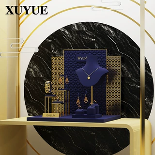 旭跃珠宝橱窗展示道具蓝色超纤专柜参展手镯手表项链首饰展示架