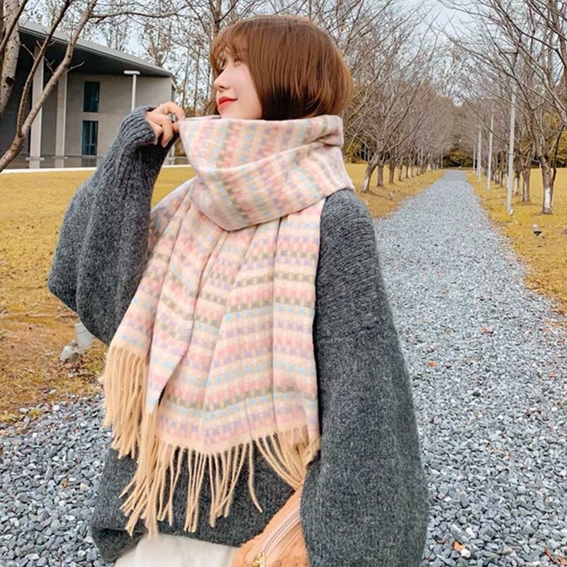 Nueva versión coreana de invierno, estilo Xiaoxiang, bufanda secundaria para niñas, versátil para estudiantes de invierno, bufanda gruesa, linda niña_voghion.com