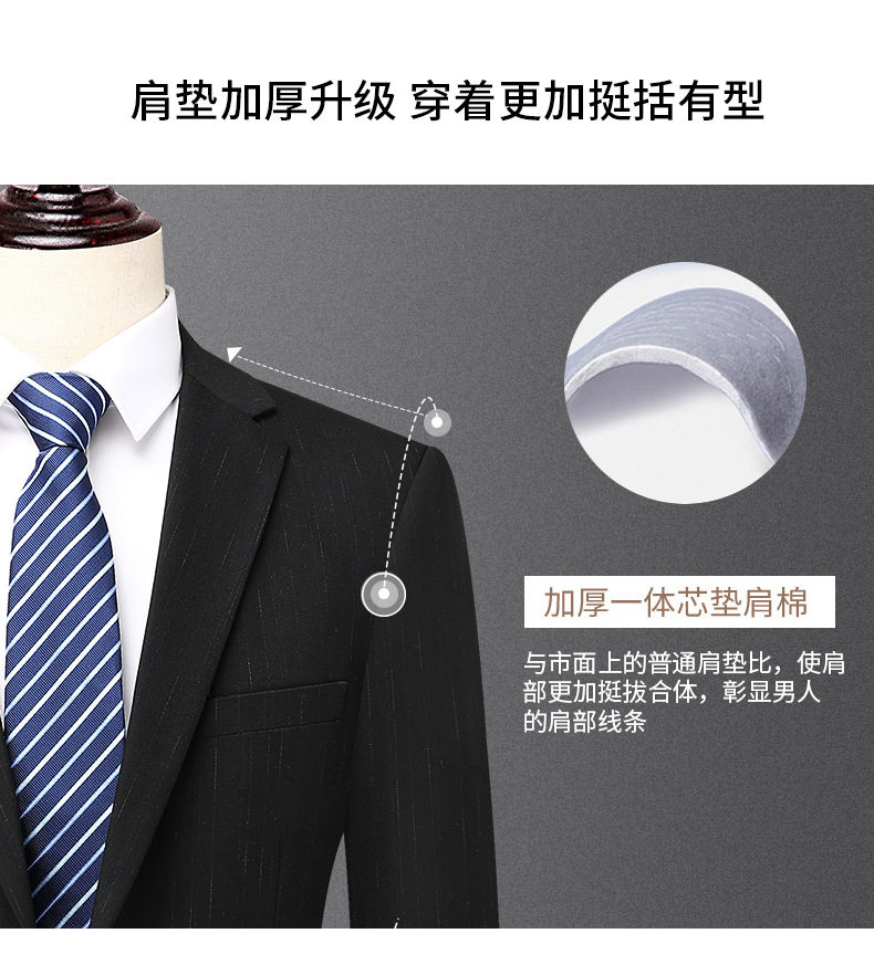 Bộ vest nam công sở giả len xẻ tà sau, áo vest một hàng hai nút dáng thon, phù hợp đi làm và dự tiệc cưới — Màu đen chi tiết 10