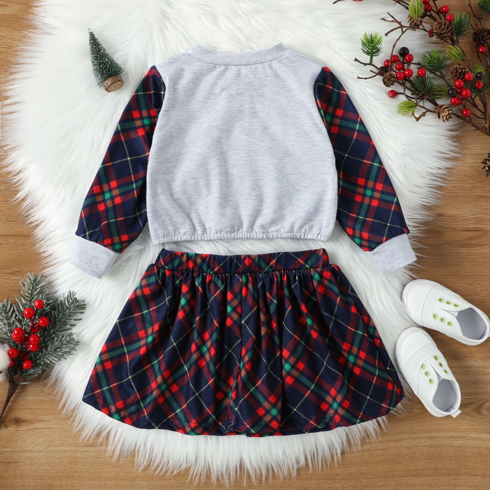 Preppy Style Plaid Printing Cotton Girls Clothing Sets display picture 5