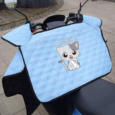 Electric car windproof quilt summer spring and autumn sun protection waterproof tram pedal motorcycle battery car front windproof quilt (Electric car cushion) - small-meow-blue-sun-protection-large-side-wing-pocket