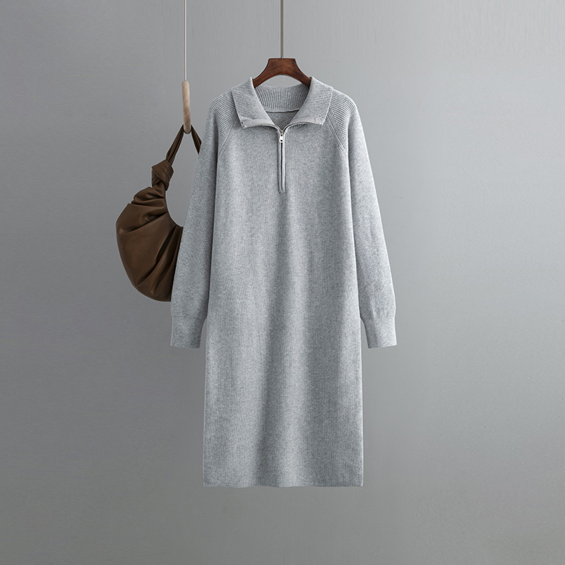 Knitted Dress Women Spring Autumn High Grade Idle Zipper Pullover Outerwear Overknee Sweater