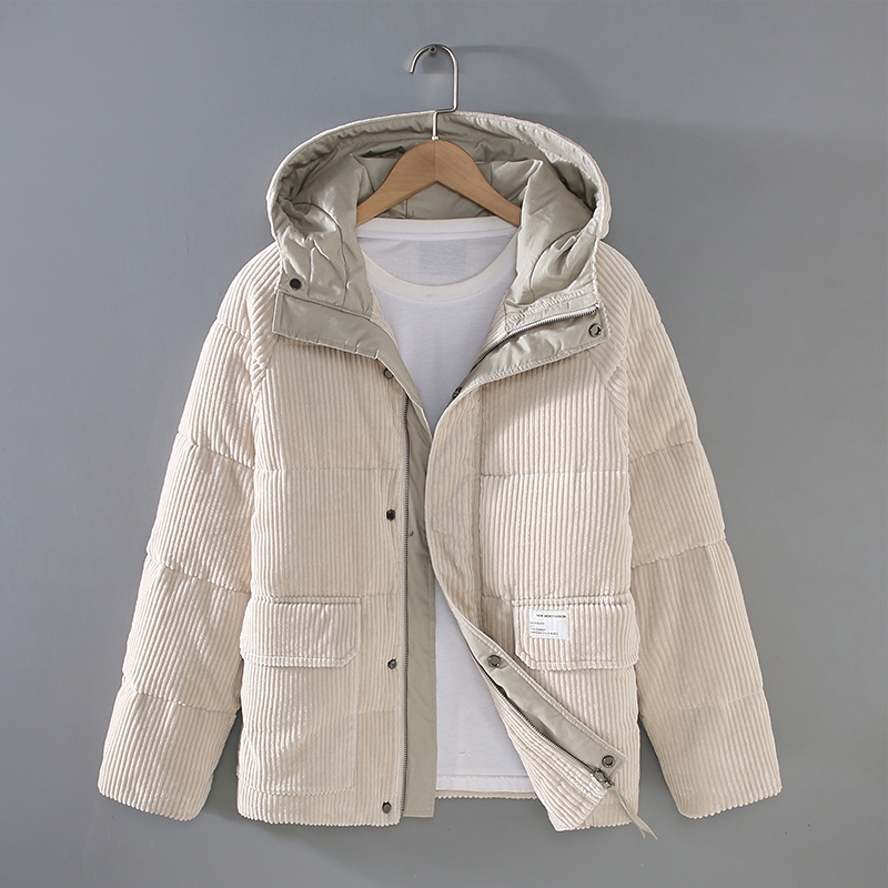 G029#2021 Winter Corduroy Hat Loose Warm Down Jacket Men's Jacket