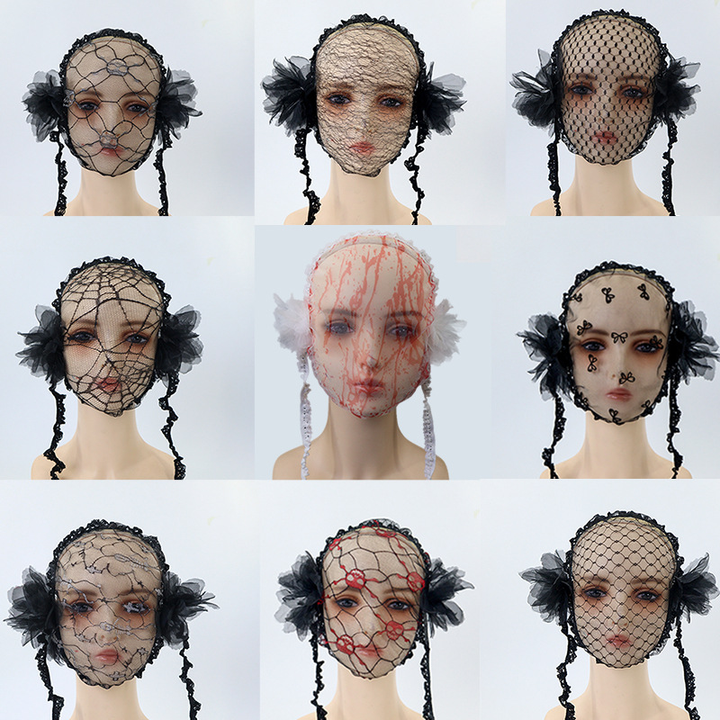 Amazon transfronterizo de encaje negro velos de cabello agujeros grandes toque de malla foto de fiesta de belleza TK