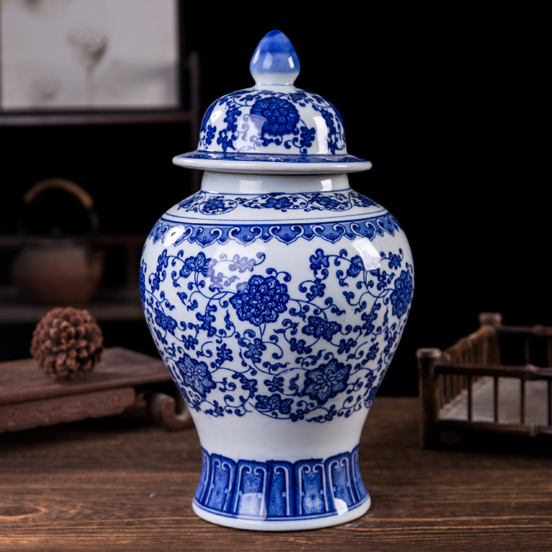 Flores azules de patrón de dragón Fu Fu estilo chino Jingdezhen cerámica general Zheng Zheng Zheng portable decoración de la sala de estar artesanías