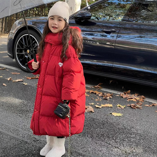 2025 New Women's Children's Cotton Jackets Winter Children's Length Winter Wear Knee-Length Cotton Coats for Older Children Cotton Jackets Outerwear
