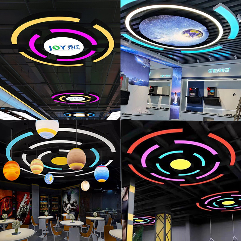 LED arco circular circular semicircular lámpara candelabro gimnasio café en línea supermercado hotel industrial estilo de viento lámpara personalizada