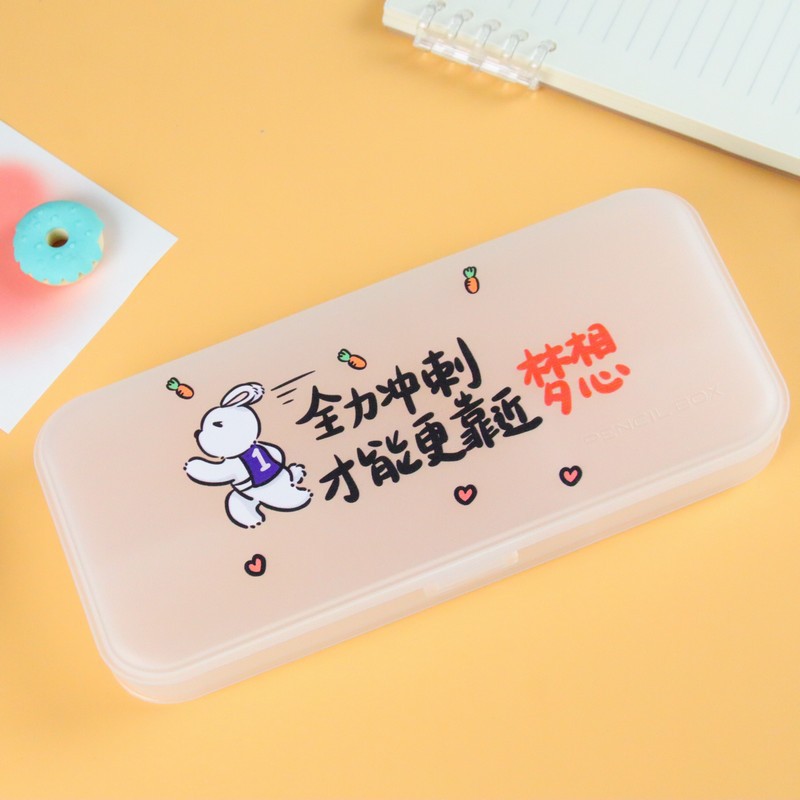 Creativo transparente color impresión papelería caja de dibujos animados estudiante de gran capacidad lápiz caso escritorio papelería caja de almacenamiento lindo lápiz
