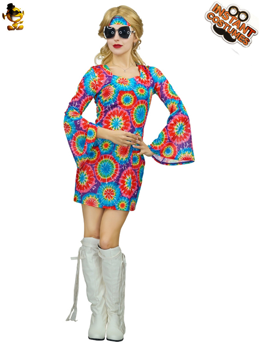 Adulto grande mujer hippie traje de Halloween ropa fiesta retro 60's rendimiento distribución al por mayor