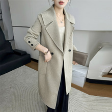 大翻领双排扣新款双面呢羊毛大衣长款时尚休闲显瘦赫本风毛呢外套