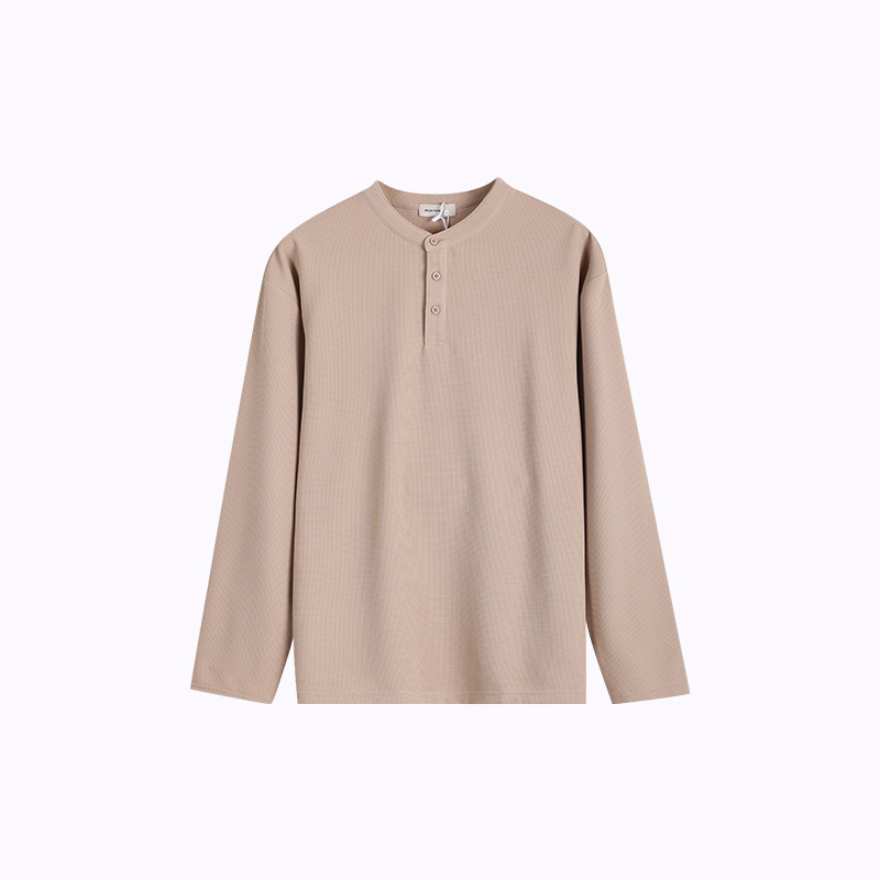 Camiseta de manga larga con cuello woffge Henry para hombre, marca de moda, medio botón suelto, camisa de fondo casual de alta gama de otoño para hombre