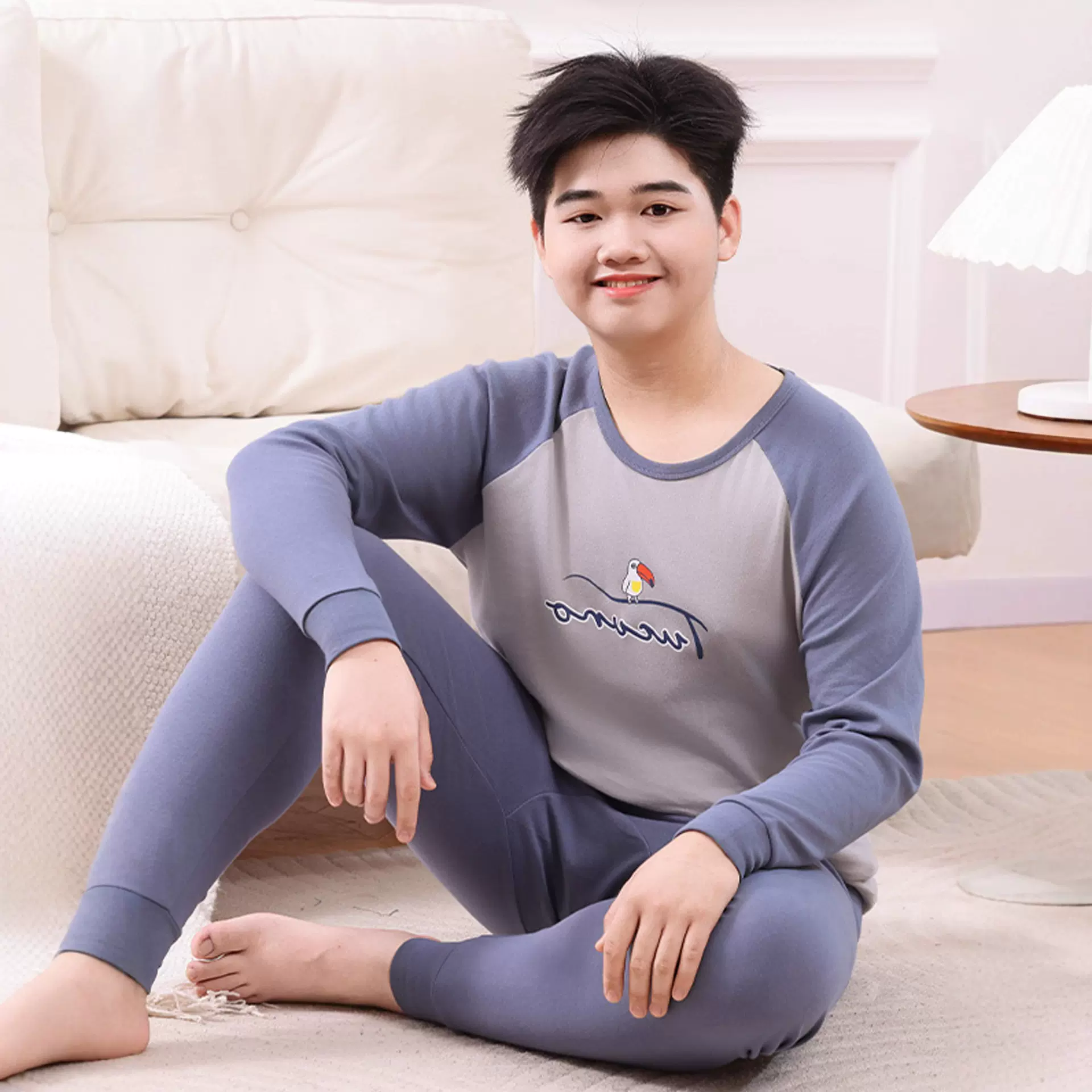 胖童加肥加大秋衣秋裤纯棉儿童内衣套装中大童打底家居服棉毛衫