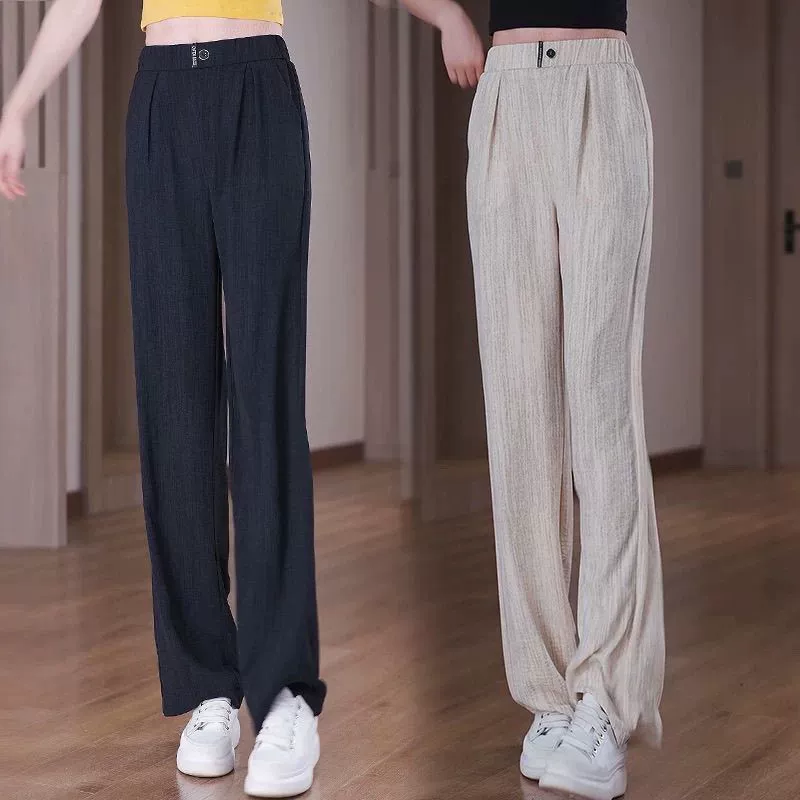 Внешнеторговые трансграничные премиальные тонкие женские широкие брюки летом 2025 новая корейская версия с высокой талией и подвеской тонкие повседневные брюки