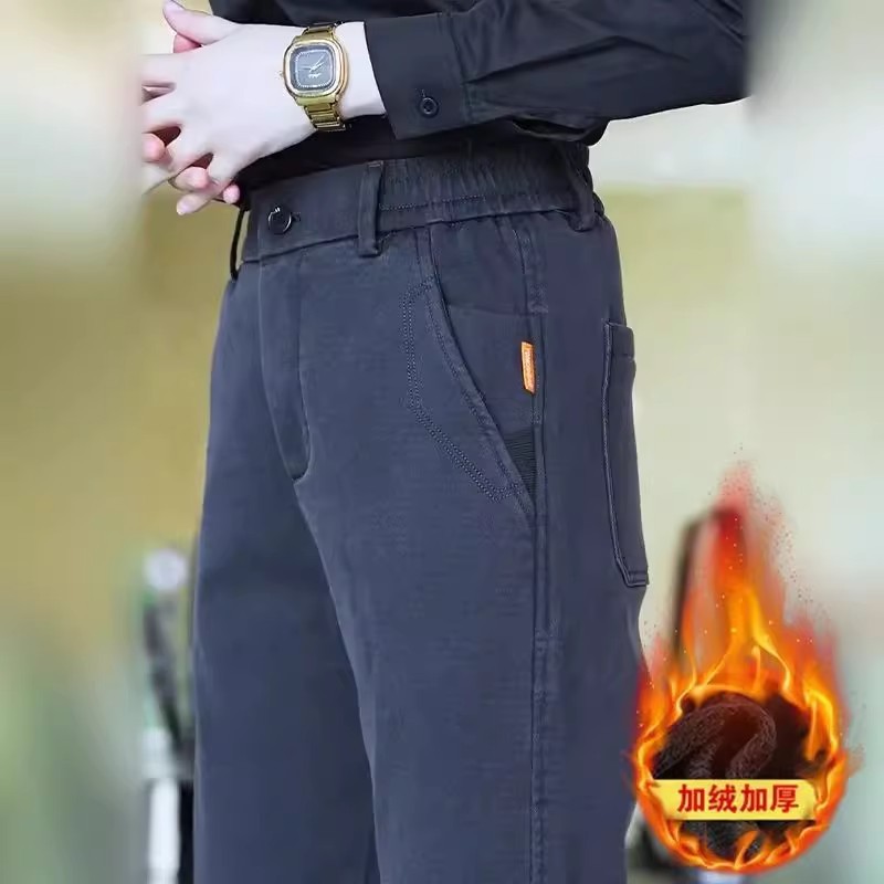 Autumn and Winter New Men's Casual Pants Loose Straight Trendy Brand Wrinkle-Resistant Long Pants Fleece Thickened Sports Men's Clothing