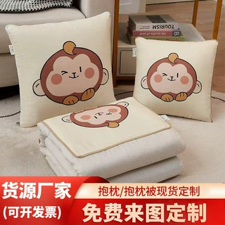 抱枕定制logo亚马逊 磨毛抱枕被子两用靠枕 家居沙发靠垫抱枕定制