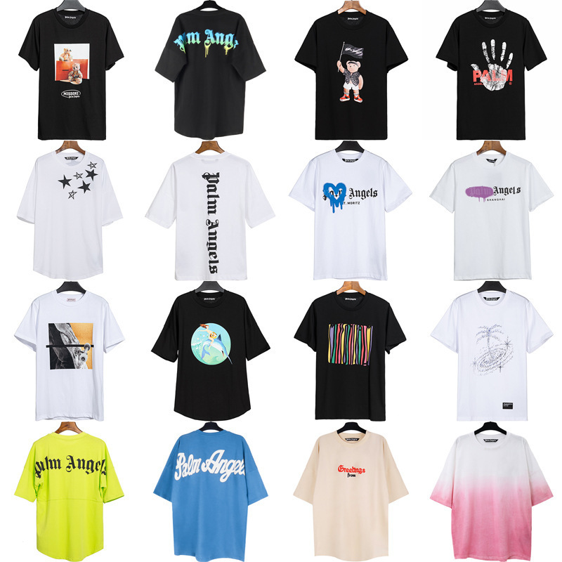 Correct Version of Palm Short-Sleeved Beheaded Bear Angels Letter Printed T-Shirt Palm Angel Men's and Women's Half-Sleeved Summer