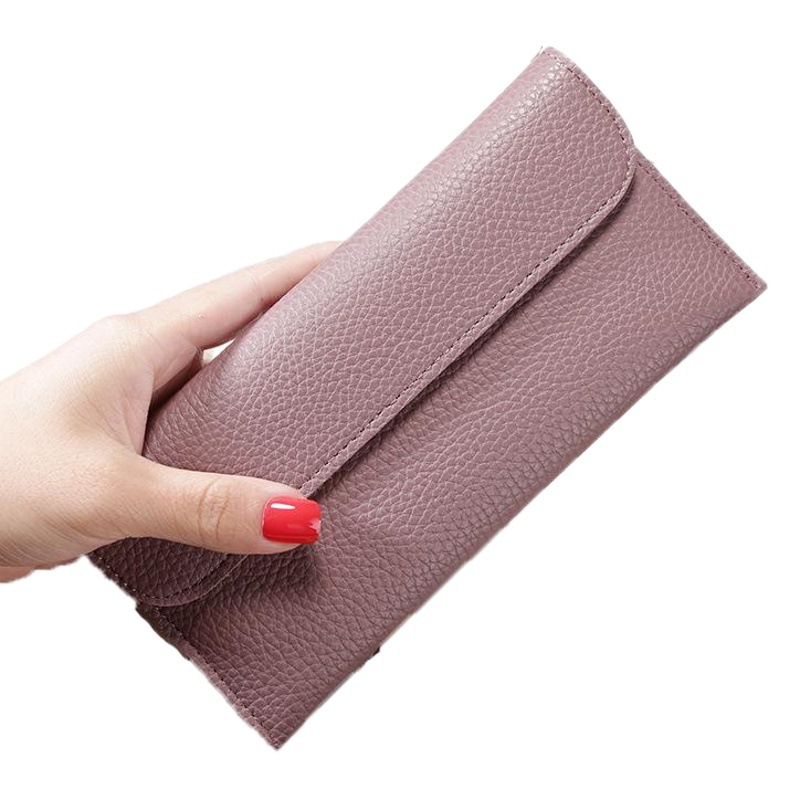 Manufacturer's In-Stock Wholesale New Japanese and Korean Style Women's Long Wallet with Large Capacity and Lychee Pattern, Suitable for Mobile Phones