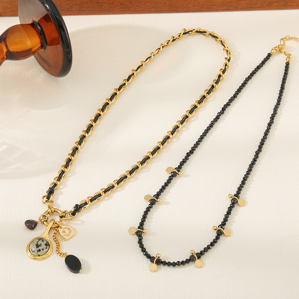 26g Weight Retro Geometric Natural Stone Copper Black Pointed Crystal Necklace In Bulk