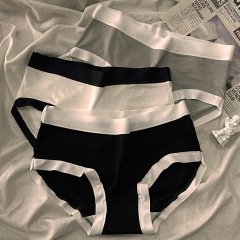 極簡主義黑白灰女士莫代爾純色中腰內褲少女無痕舒適透氣三角褲