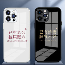 文字苹果13/14手机壳适用iPhone15Promax玻璃11/12r情侣款XR全包8