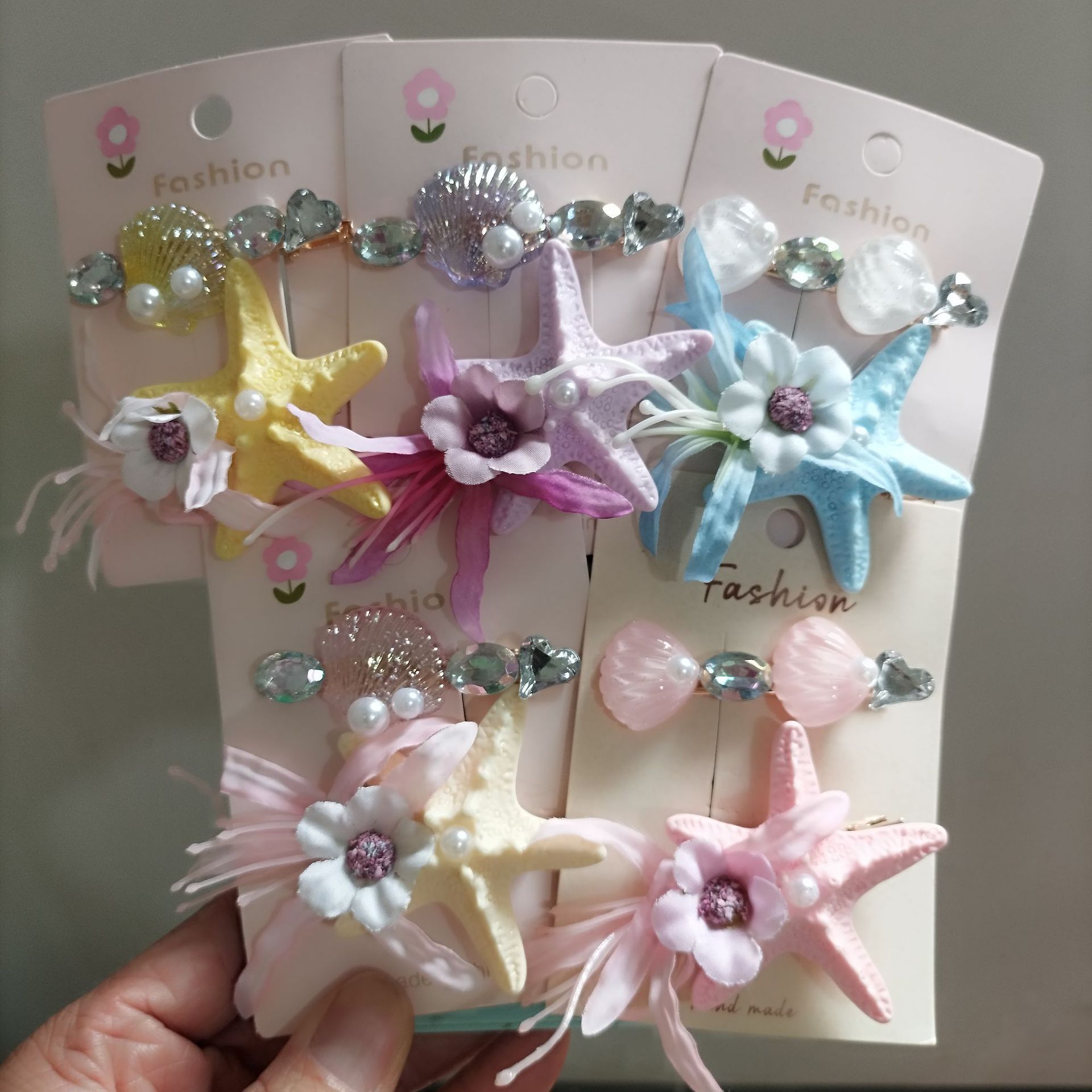 New Children's Fairy Starfish Flower Hairpin Little Girl Pearl Shell Hair Clip Girl Vacation Style Hairpin Wholesale