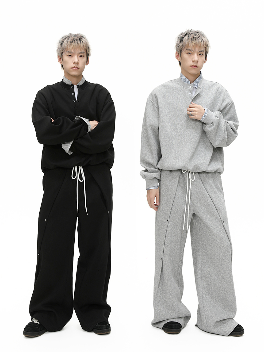 MTLCLOTHES Hombres| Falso de dos piezas de empalme simple versátil relajado conjunto de estilo deportivo relajado diario