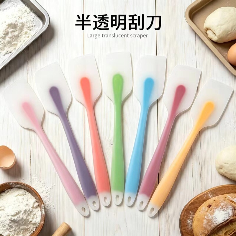 One-piece semi-transparent silicone scraper 28CM large semi-transparent scraper cake spatula baking cream mixing knife