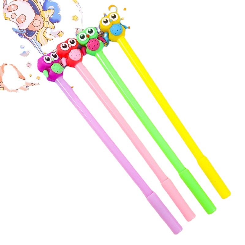 Creativo lindo colorido búho tridimensional pluma de gel negro pluma de agua pluma de firma estudiante pluma de escritura papelería tienda al por mayor