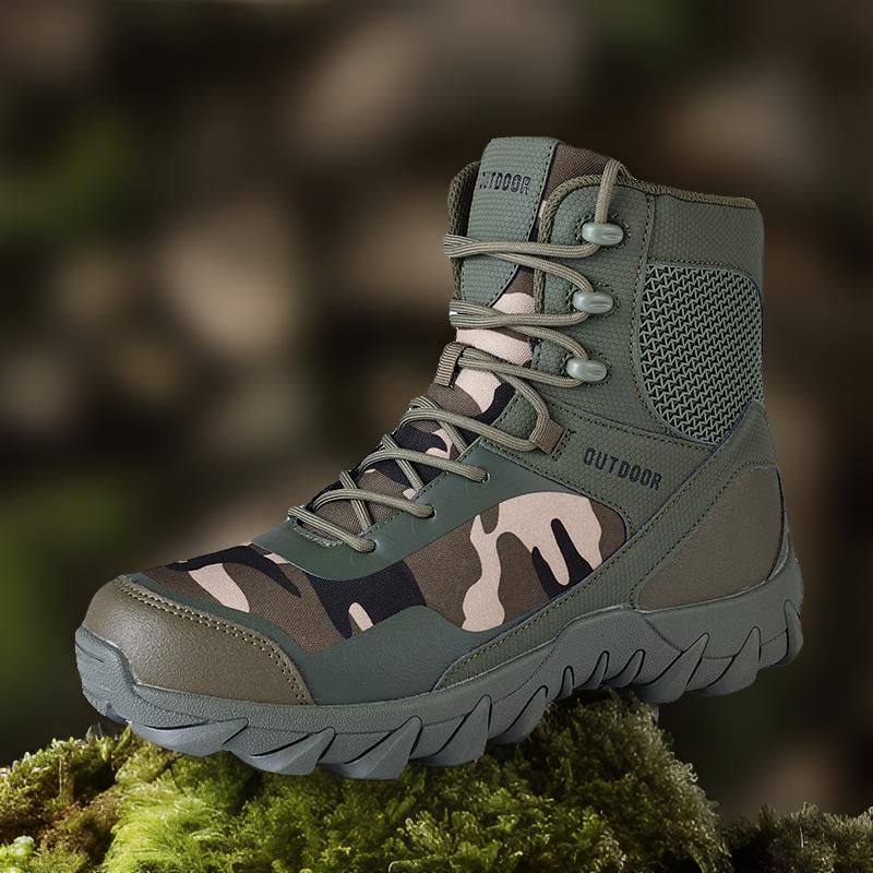 Spot venta directa de fábrica nuevas botas tácticas al aire libre zapatos de hombre de Amazon zapatos de tubo medio botas militares tácticas de senderismo alto hombres