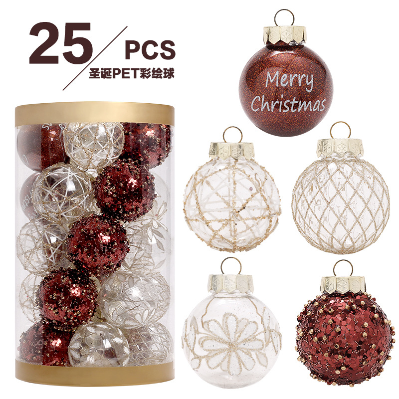 Cross-border nuevas decoraciones de Navidad Brown boutique PET pintado traje de bola de Navidad árbol de Navidad bola decorativa