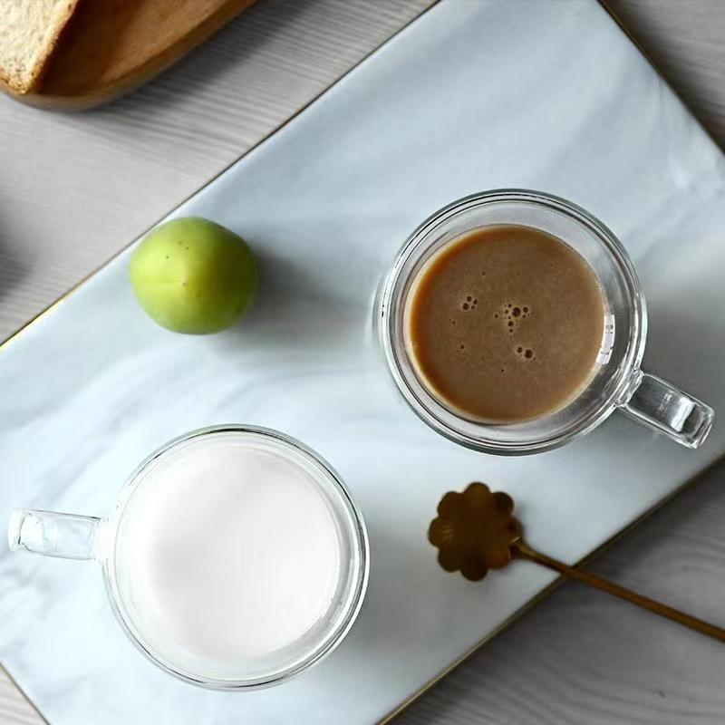 Vidrio borosilicato creativo integrado juego nido vidrio de doble capa con mango café leche taza de desayuno transparente