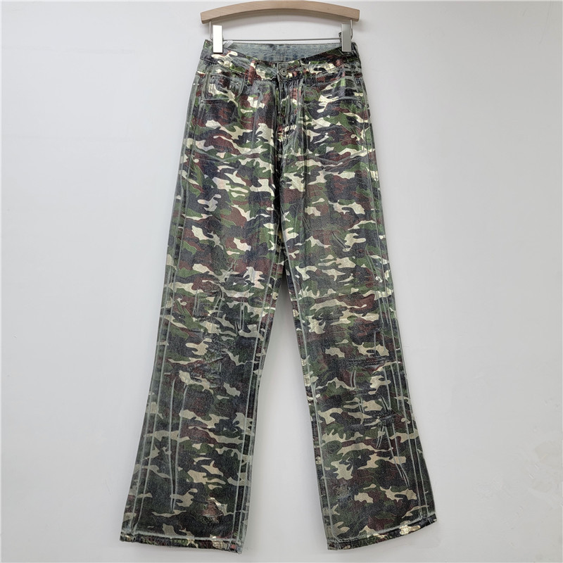 아메리칸 스타일 스트리트 빈티지 세탁 프린트 위장 캐주얼 청바지 트렌디 브랜드 스트레이트 슬림 룩 데님 바지