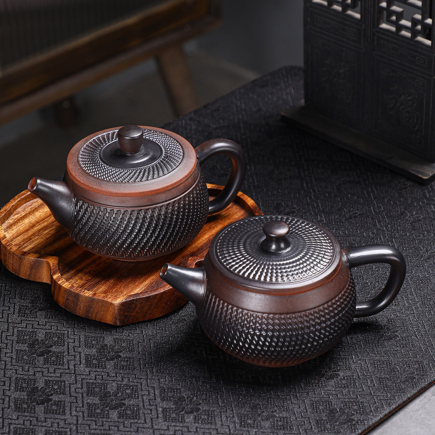 紫陶手工跳刀大容量泡茶壶家用功夫茶具复古凤鸣特紫砂壶批发