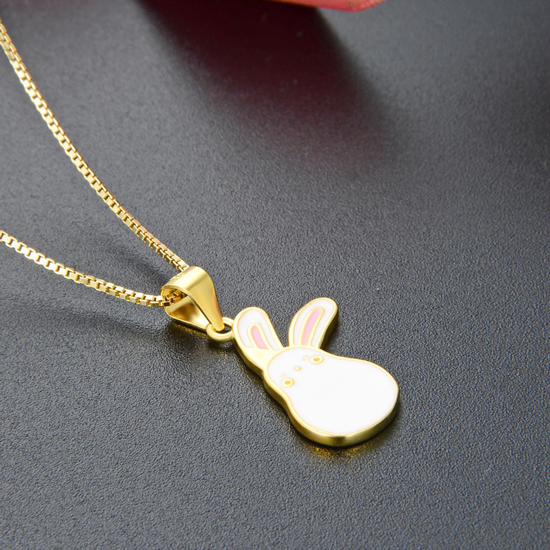 Comercio exterior transfronterizo creativo de dibujos animados conejo blanco collar de plata esterlina mujer 925 adorable colgante de aceite de goteo de animales