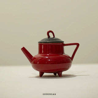 朱樱红三足壶新中式复古国风主人壶家用高档功夫茶具釉下彩泡茶器
