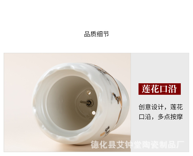 Ceramic Moxibustion Jar Lotus Rim Gua Sha Cup Portable Moxa Warmer with Ash Net and Cloth Cover in use