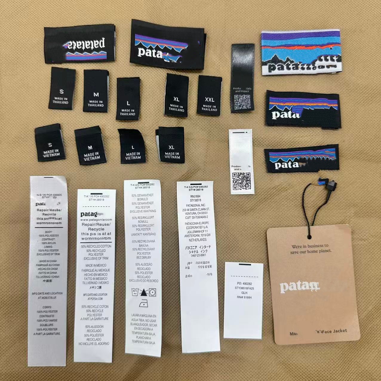 潮牌巴塔吊牌领标洗水标pata包装袋B家同款全系列服装辅料商标标