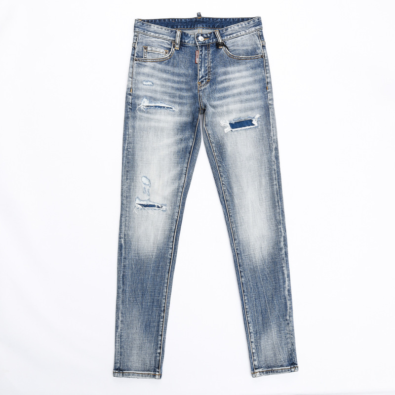 2024 spring and autumn personalized stretch big broken personality Hong Kong style tight nightclub fashion ripped D2 Jeans men's pants Blue 2024 spring and autumn personalized stretch big broken personality Hong Kong style tight nightclub fashion ripped D2 Jeans men's pants Blue