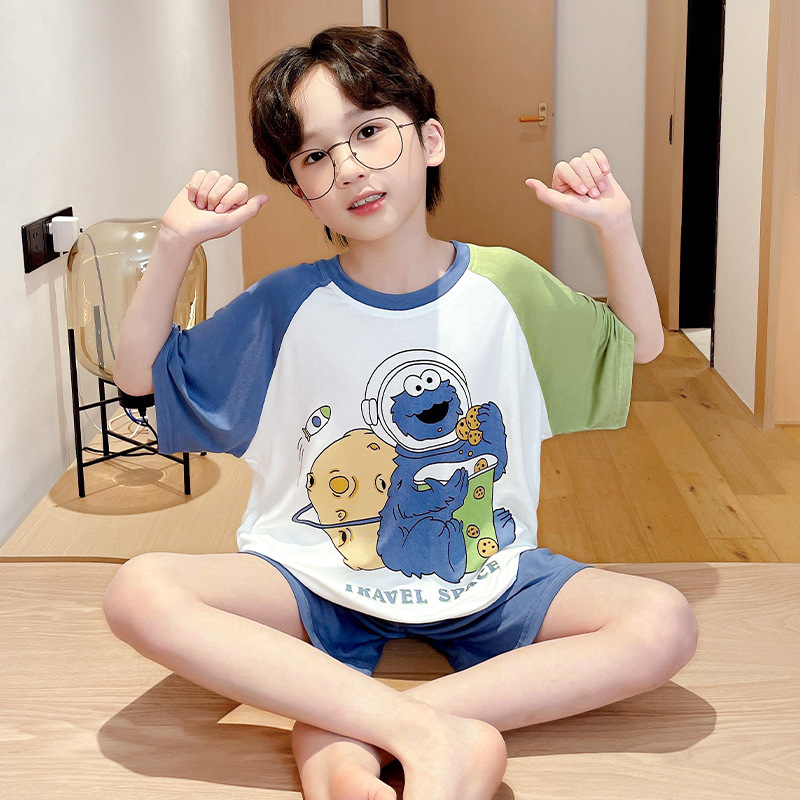 어린이 잠옷 모달 여름 초박형 반팔 대형 어린이 여름 소년 청소년 2024 새로운